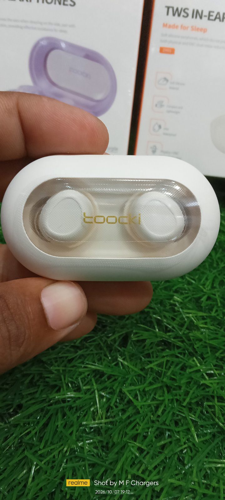 Toocki wireless in-ear sleep earphones close up M F Chargers
