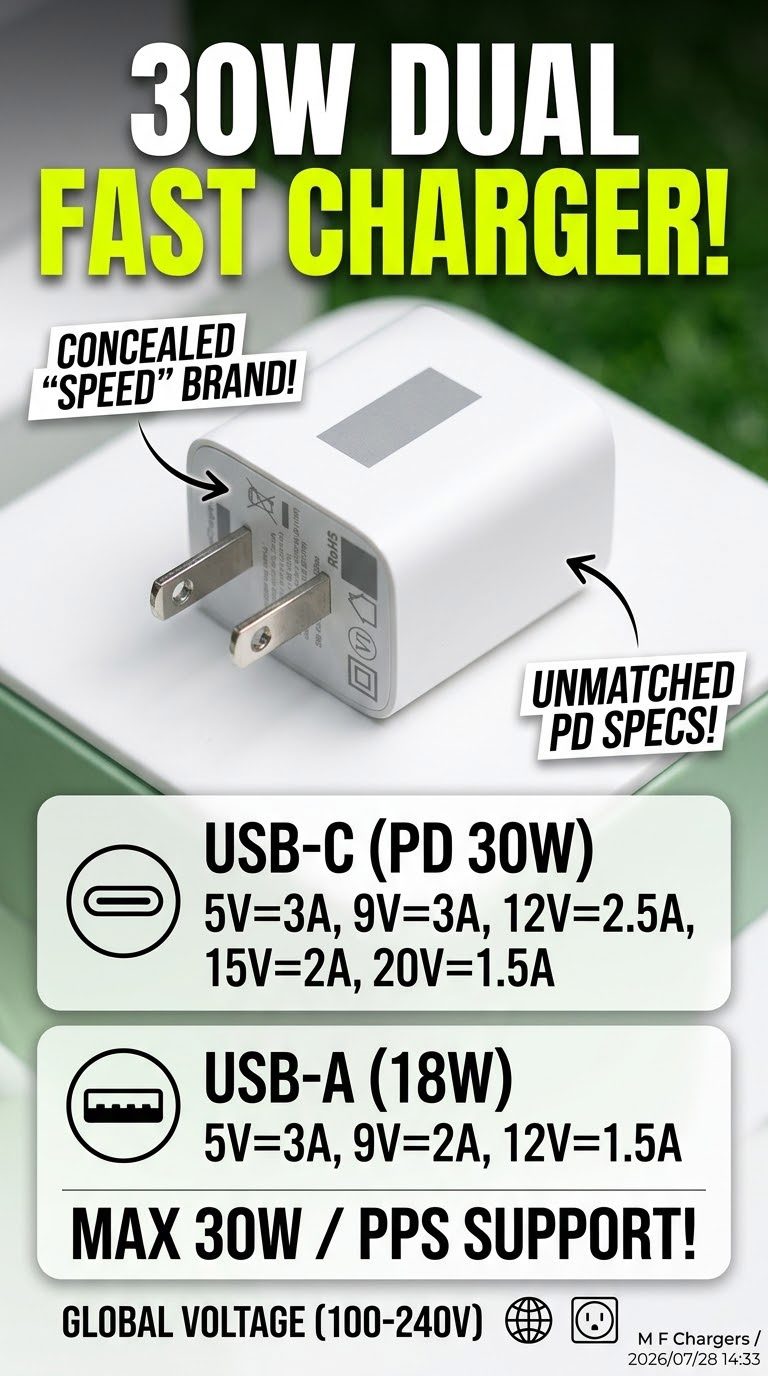 Original SPEED 30W Dual Port Fast Charger at M F Chargers