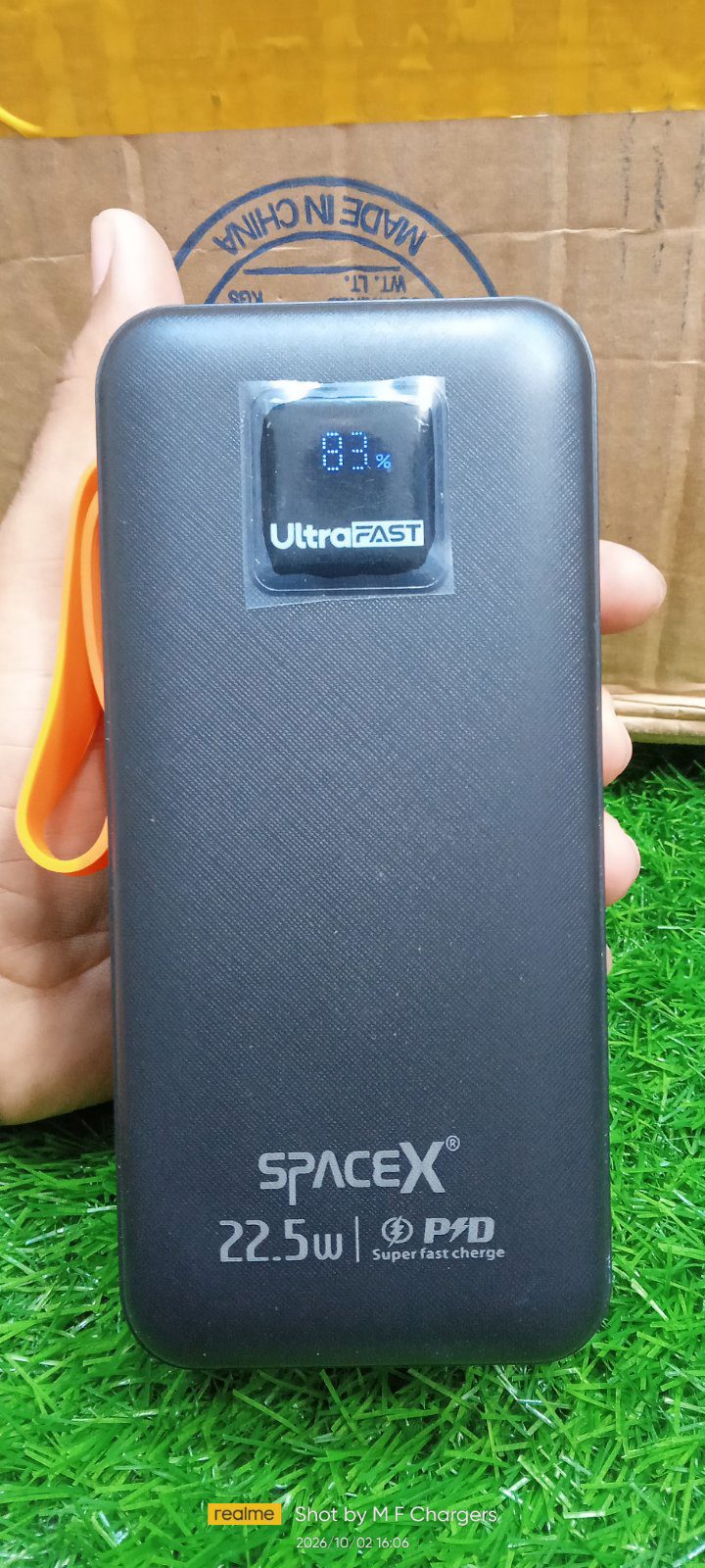 SpaceX 60000mAh portable power bank front angle view - M F Chargers