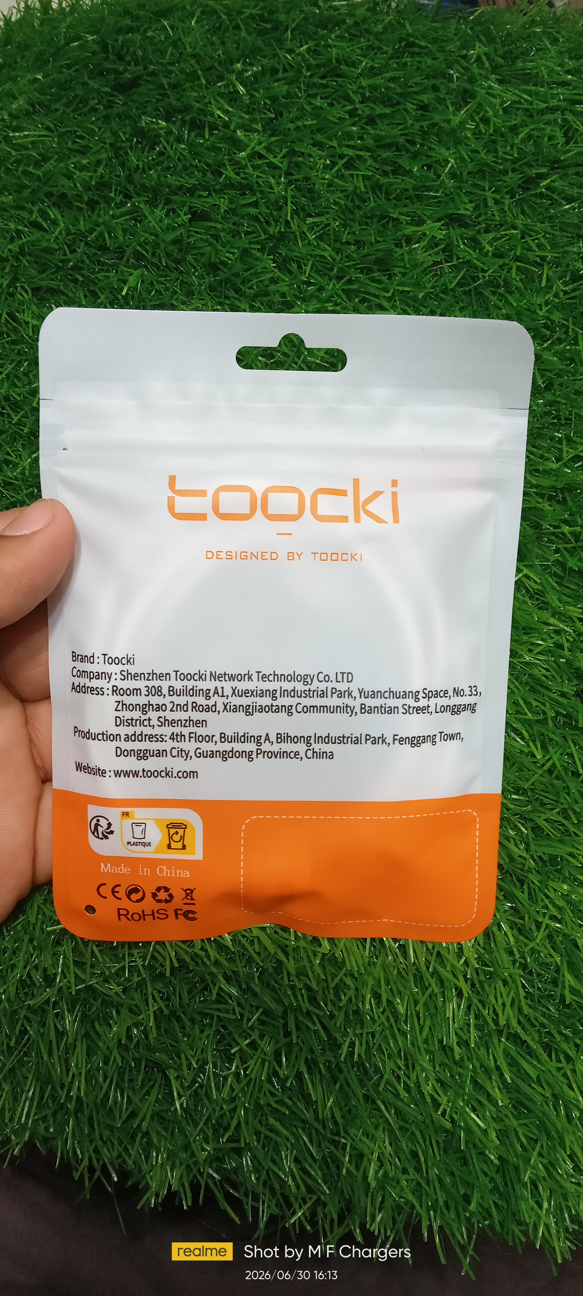 Toocki cable packaging back side - M F Chargers