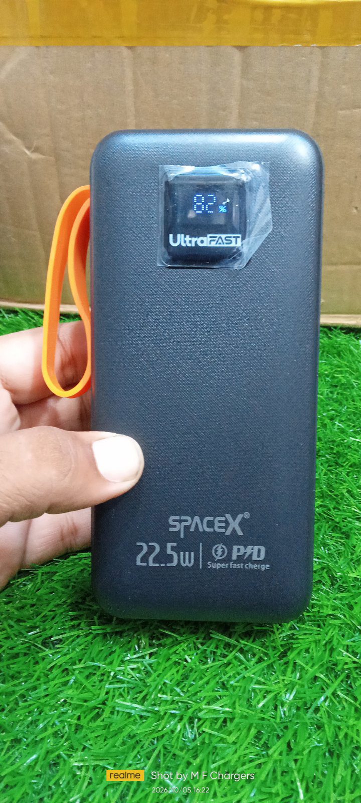 SpaceX 22.5W Fast Charging Power Bank Close-up View - M F Chargers