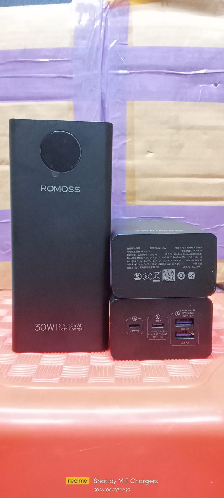 ROMOSS Power Bank packing and specs view by M F Chargers