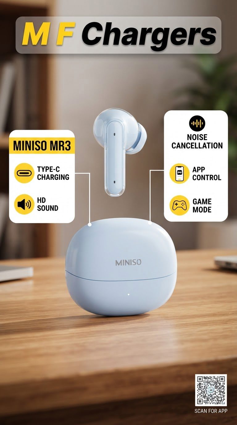 Miniso wireless earbuds with ANC and app control feature - M F Chargers