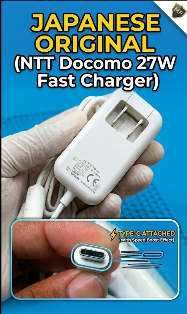 NTT Docomo 27W USB-C Fast Charger with Attached Type-C Cable - 100% Original Japanese Stock