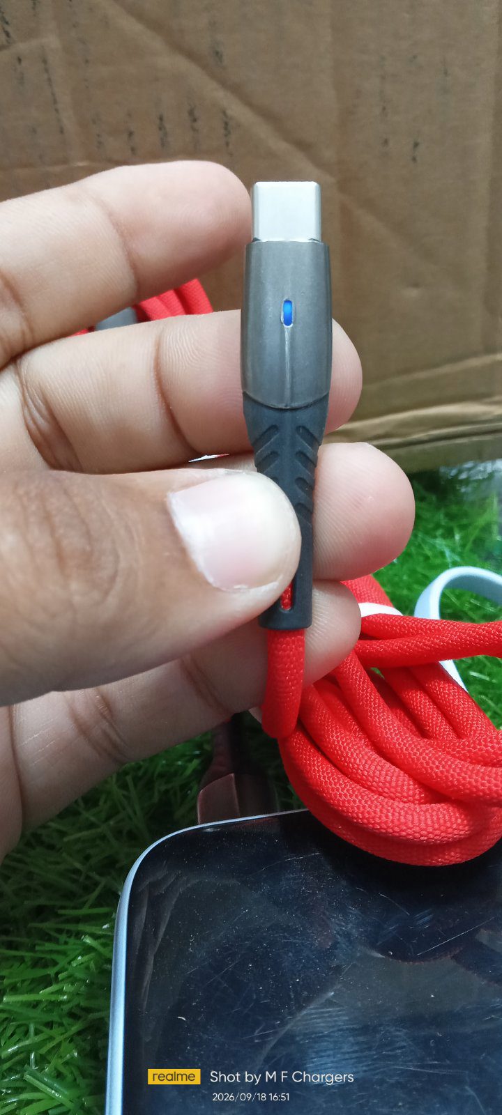 Fancy 1.5M LED Type-C cable showing glowing LED light feature - M F Chargers