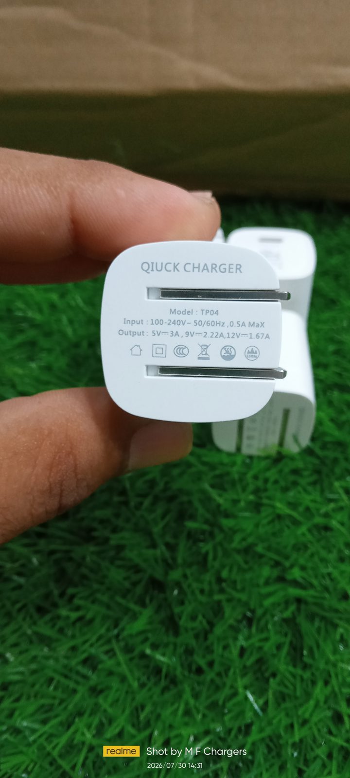 20W Mini PD Fast Charger TP04 back side specifications printing M F Chargers