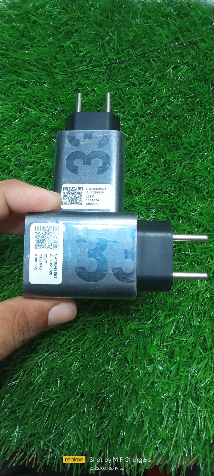 Motorola original 33W charger adapter body close-up with manufacturing details by M F Chargers