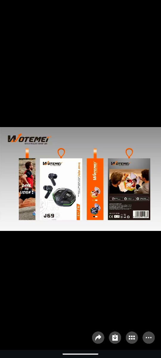 Wotemei J69 gaming earbuds official retail box packaging at M F Chargers