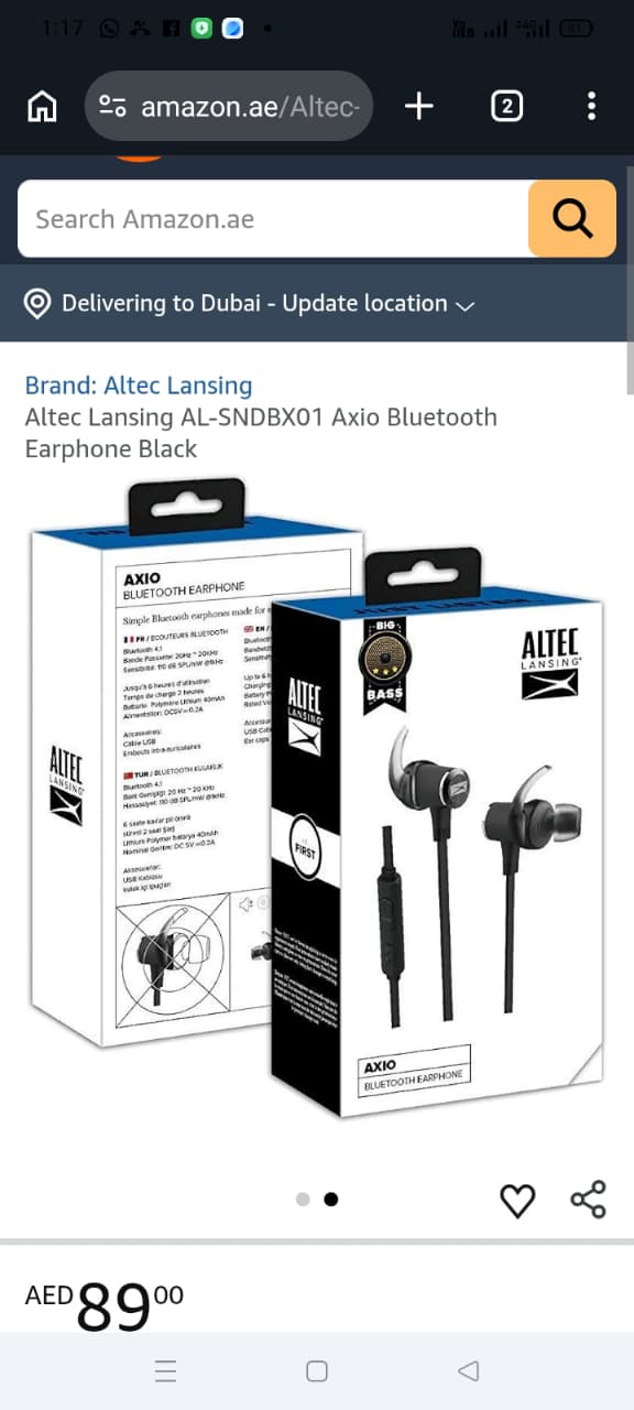 Original Altec Lansing Axio Bluetooth Earphones Packaging Box Pakistan