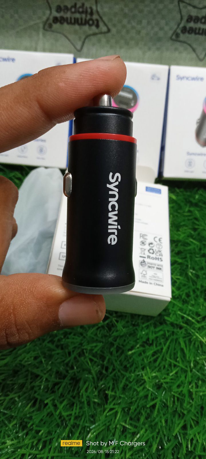 Syncwire black car charger side view branding - M F Chargers