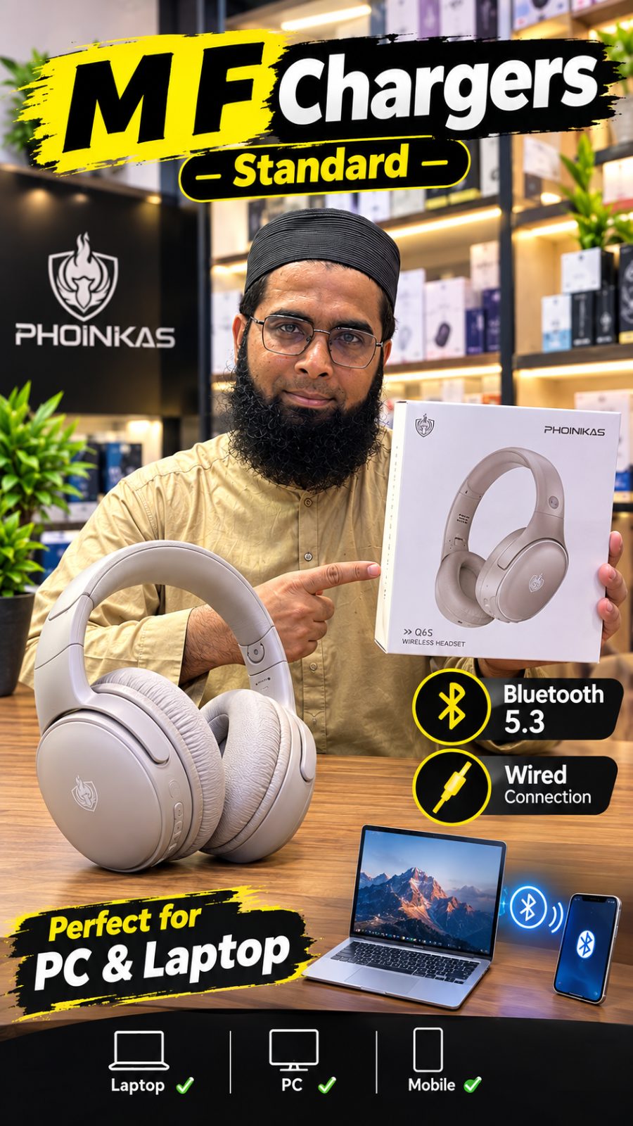 Phoinkas Q6S Wireless Gaming Headset | M F Chargers