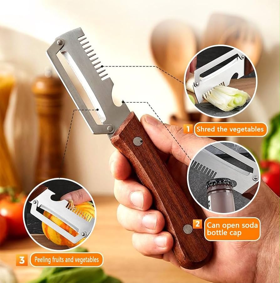 3-in-1 Wooden Handle Fruit Potato Peeler with Bottle Opener