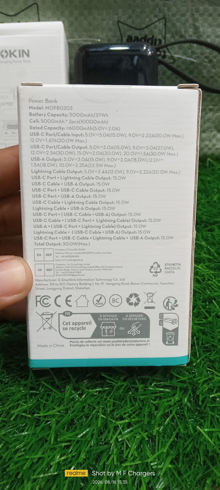 MOKIN Power Bank box back side details and features - M F Chargers