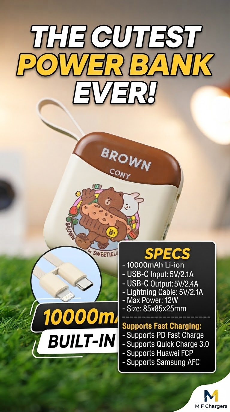 Line Friends 10000mAh Power Bank with Built-in Cables