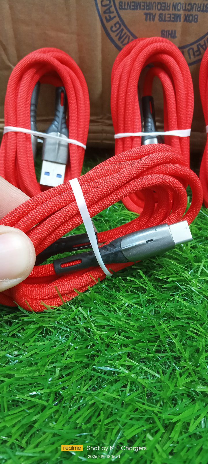 1.5 meter long red fast charging cable coiled view - M F Chargers
