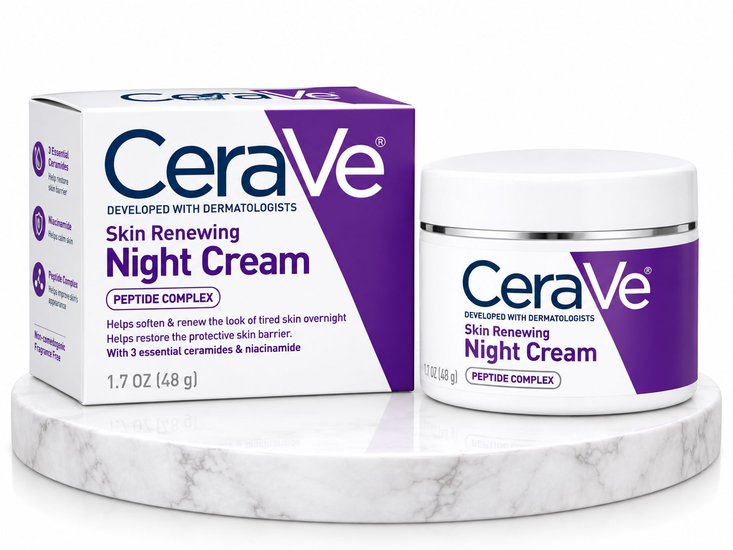 CeraVe Skin Renewing Night Cream 48g | Peptide Complex | 3 Essential Ceramides & Niacinamide | Moisturizing Face Cream