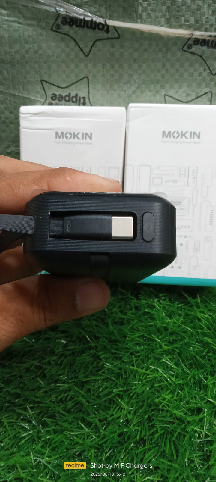 MOKIN Power Bank top port and connector view - M F Chargers