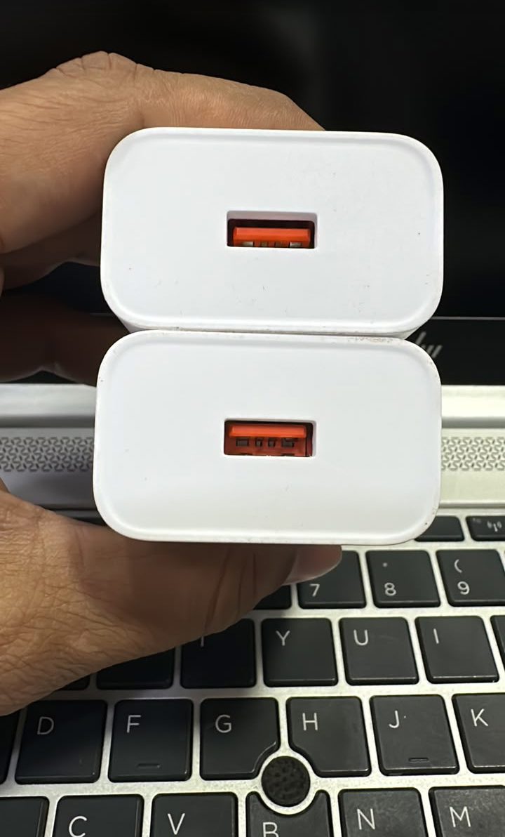 M F Chargers - Close up view of orange USB-A port on Tecno 45W charger