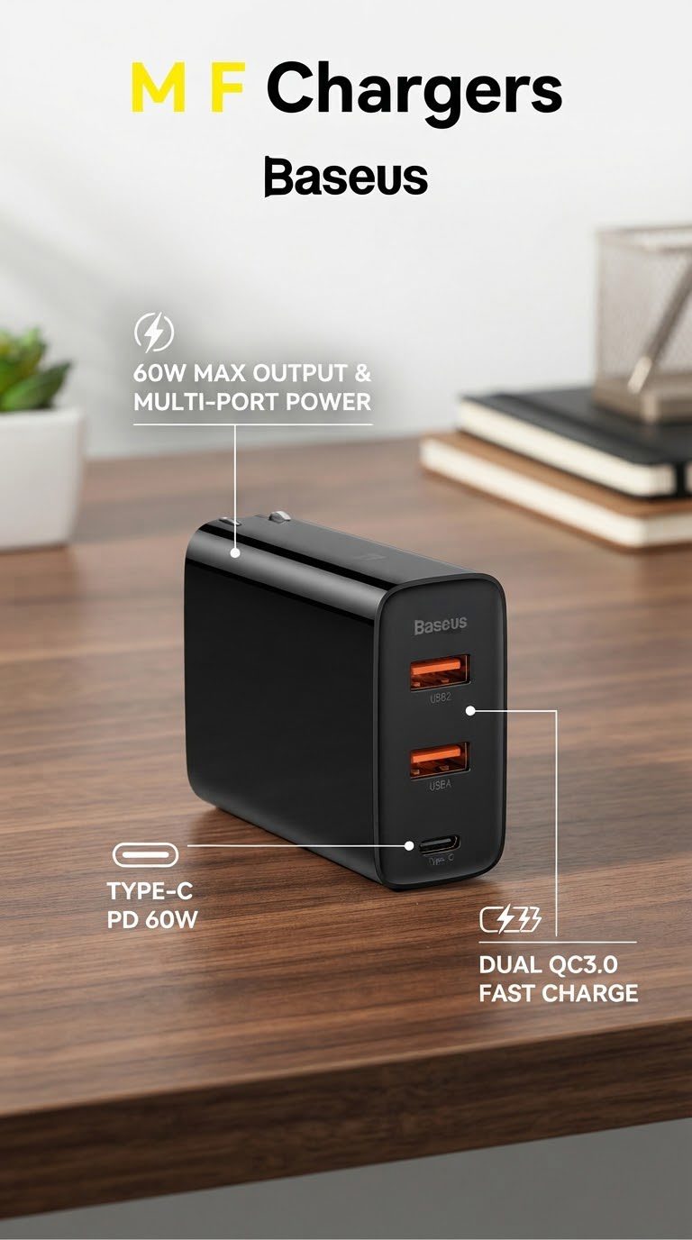 Baseus 60W Fast Charger Price in Pakistan | M F Chargers