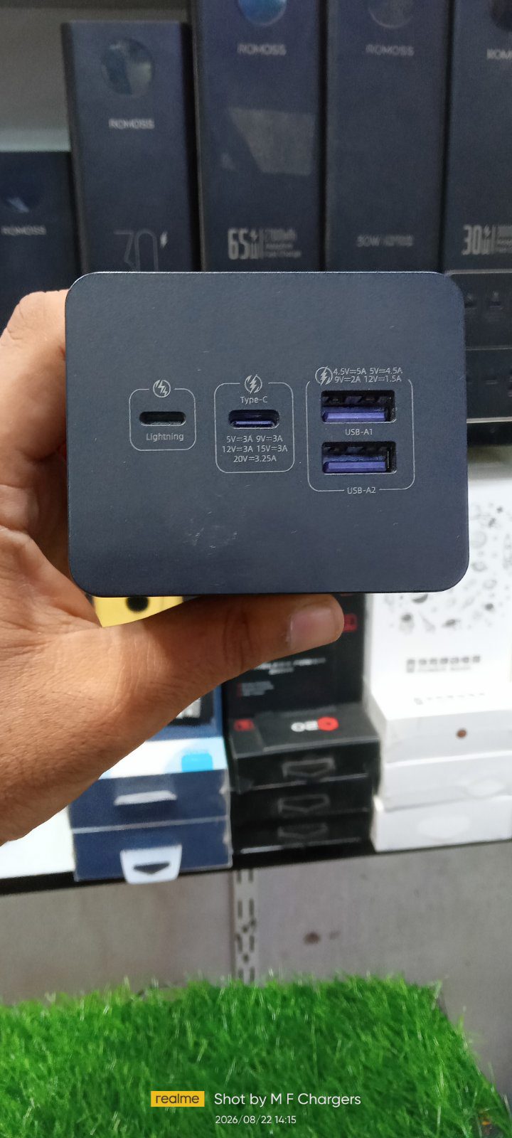 Romoss 65W Power Bank Ports and USB Output View - M F Chargers