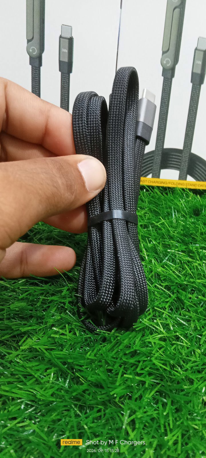 Rolled braided 240W fast charging cable with strap - M F Chargers