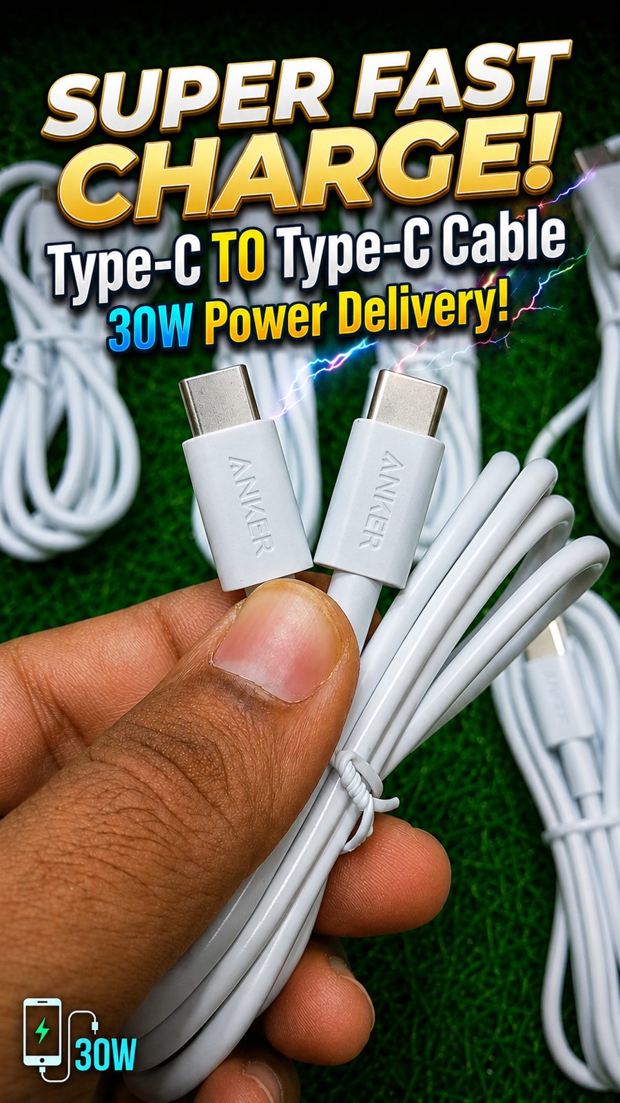 Anker 30W Type-C to Type-C Fast Charging Cable Poster - M F Chargers