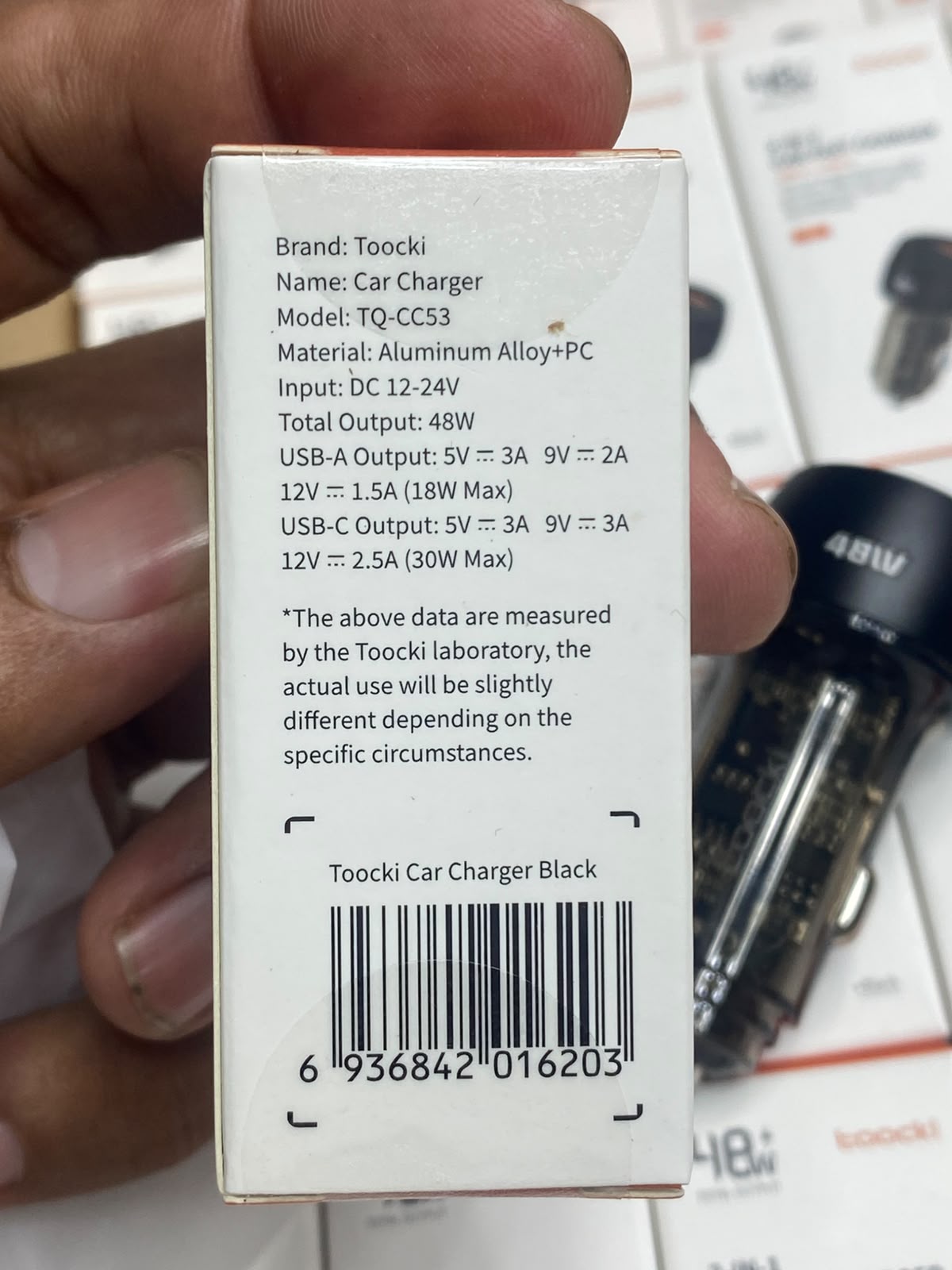 Toocki 48W Fast Car Charger Original Packaging Box Specs - M F Chargers
