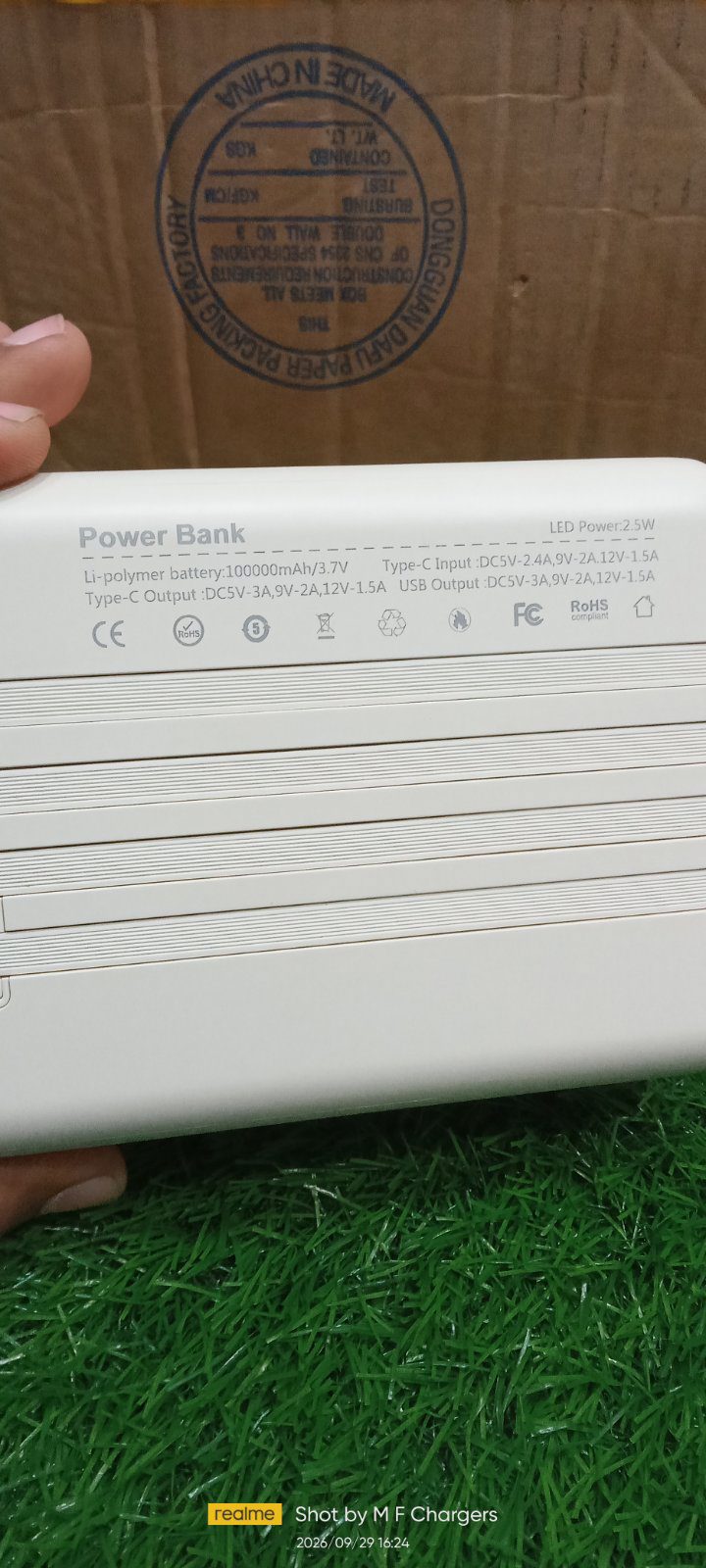 Heavy duty 100000mAh power bank side view body design - M F Chargers