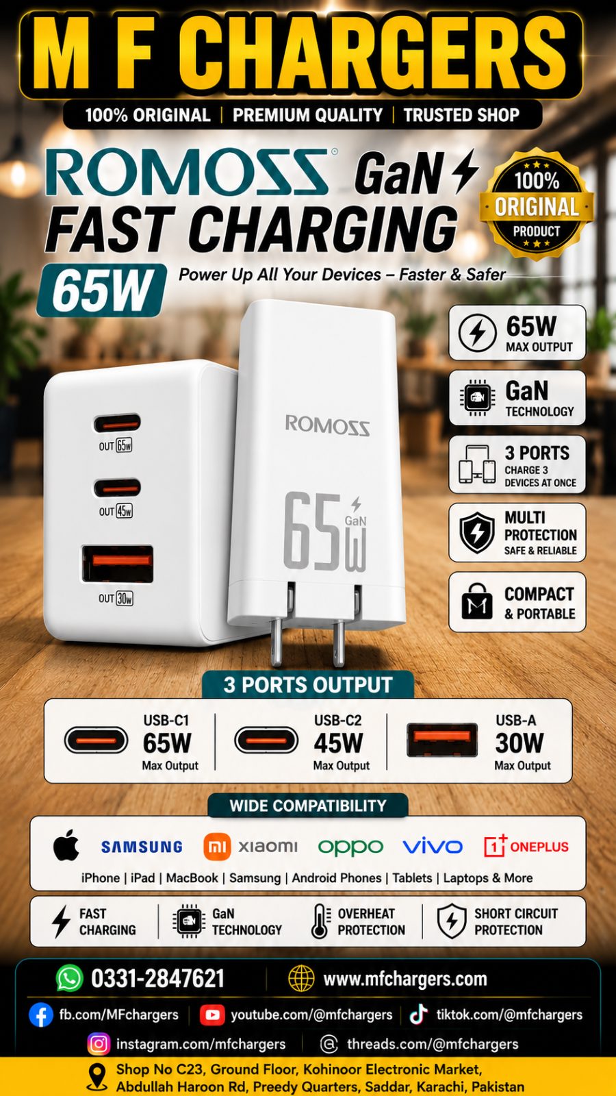 Romoss 65W GaN Charger | M F Chargers Karachi