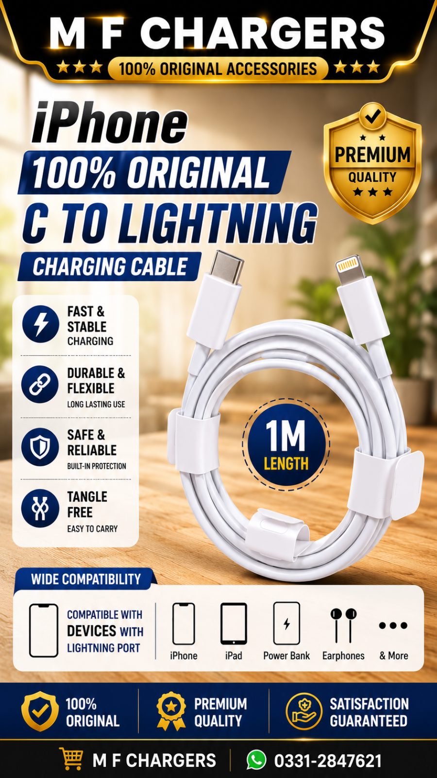 100% Original Type-C to Lightning Cable | M F Chargers