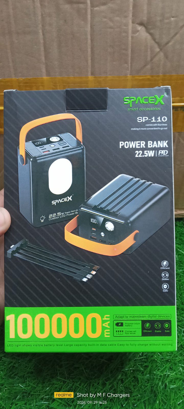 100000mAh Monster Outdoor LED Power Bank with 4 Built-in Cables