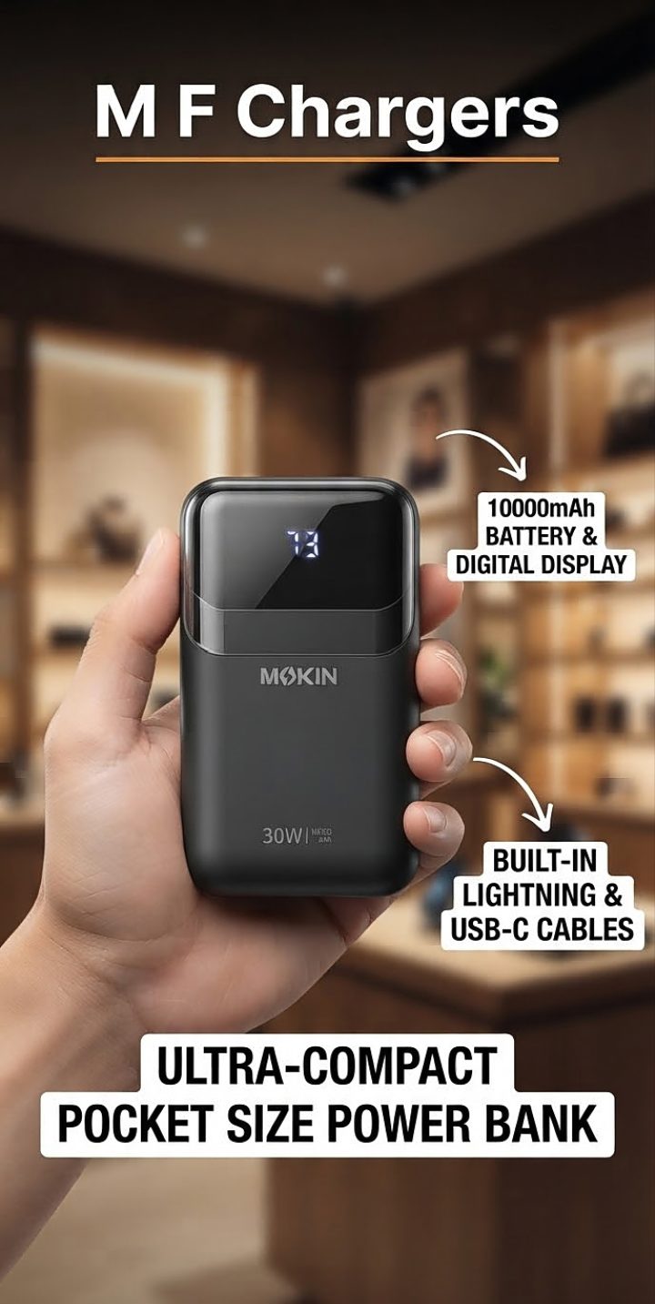 MOKIN 10000mAh 30W PPS Power Bank front view - M F Chargers