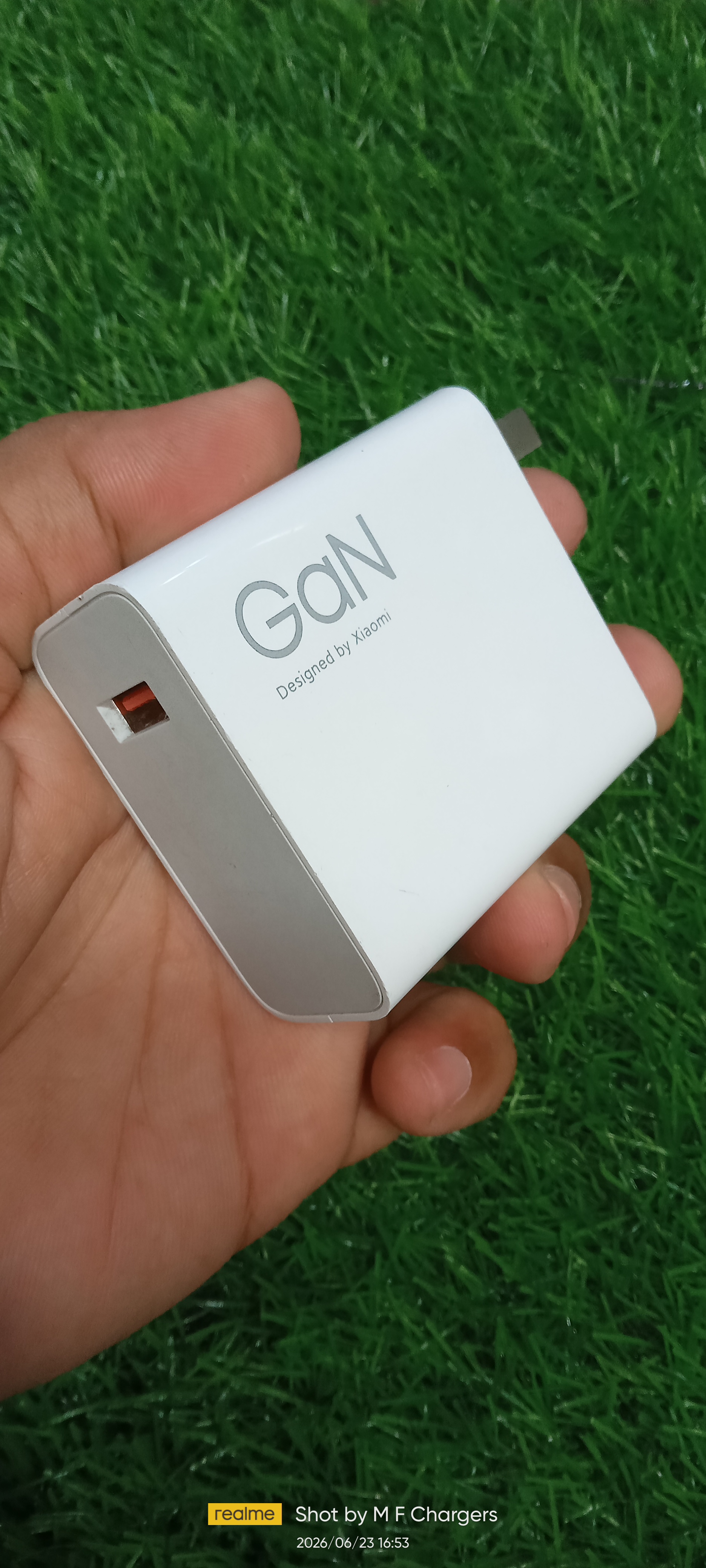 Xiaomi 120W GaN technology branding detail - Authentic charger sold by M F Chargers