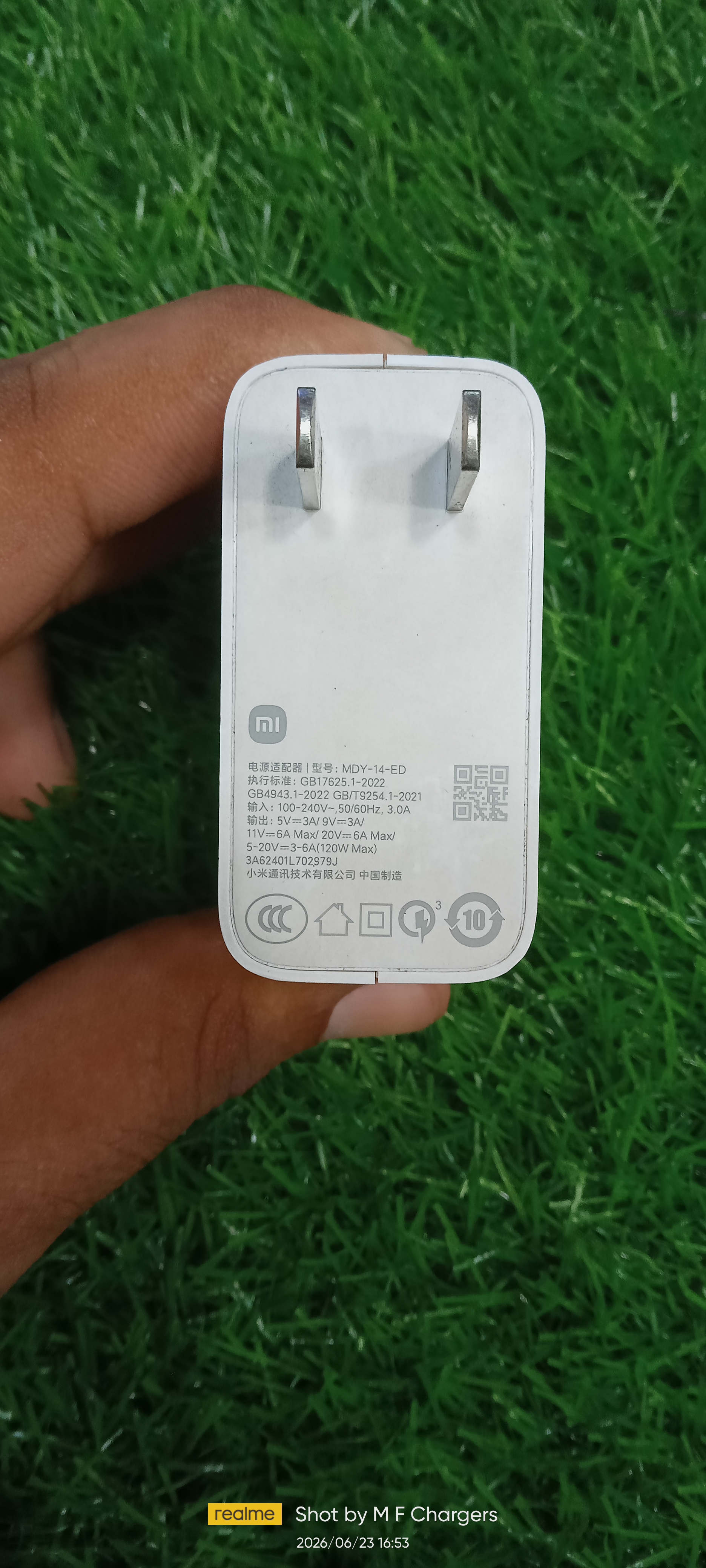 Xiaomi 120W charger back specs label - Genuine product available at M F Chargers