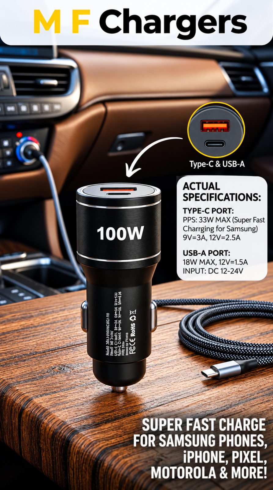 ​IFCAT 33W PD + USB Fast Car Charger for Samsung & iPhone