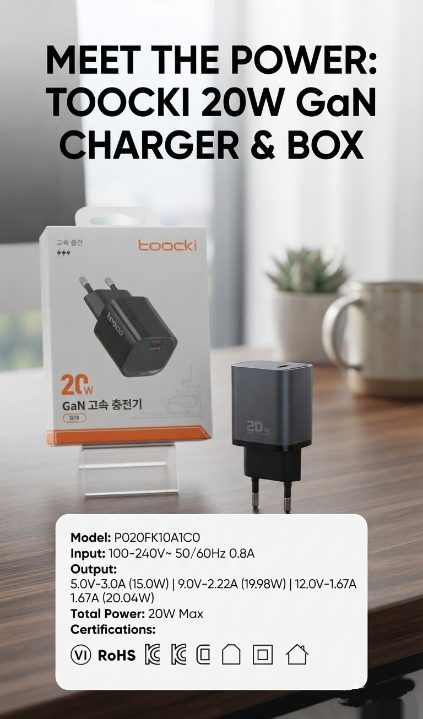 Toocki 20W GaN Fast Charger with EU plug on grass background - M F Chargers