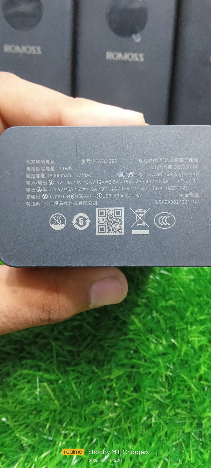 Romoss PEA30-292 Specifications and Ratings Label – M F Chargers