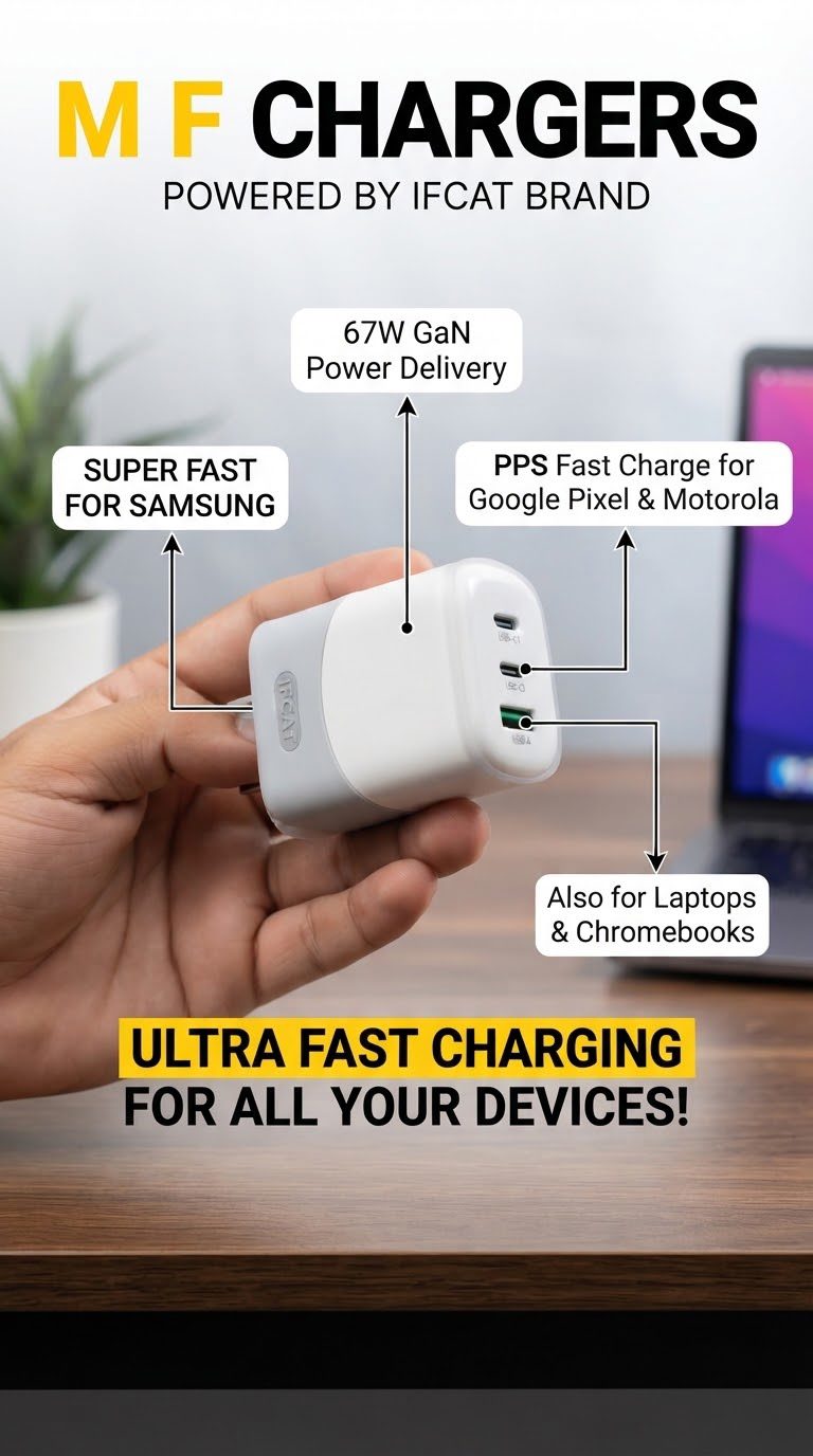 IFCAT 67W 3-Port GaN Fast Charger | M F Chargers