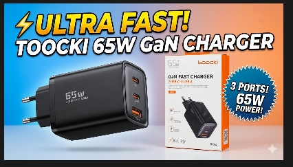 Original Toocki 65W GaN Charger 3-Port Fast Adapter (2 USB-C + 1 USB-A)