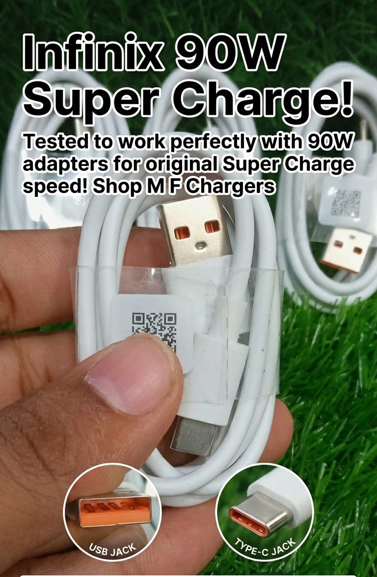 Infinix Original 90W Super Charge USB to Type-C Cable (Orange Core)