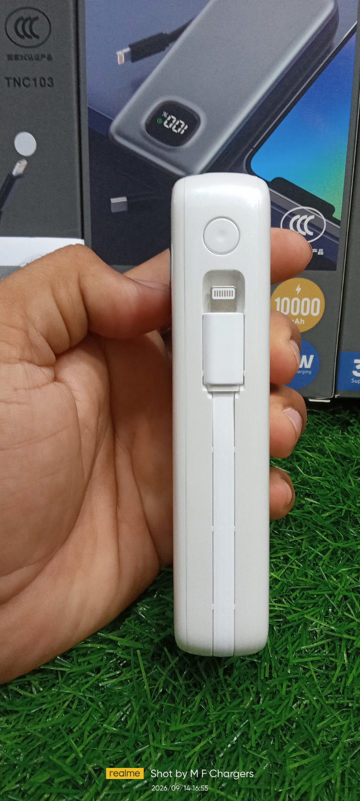 UPKU power bank side view with built-in cable slot M F Chargers