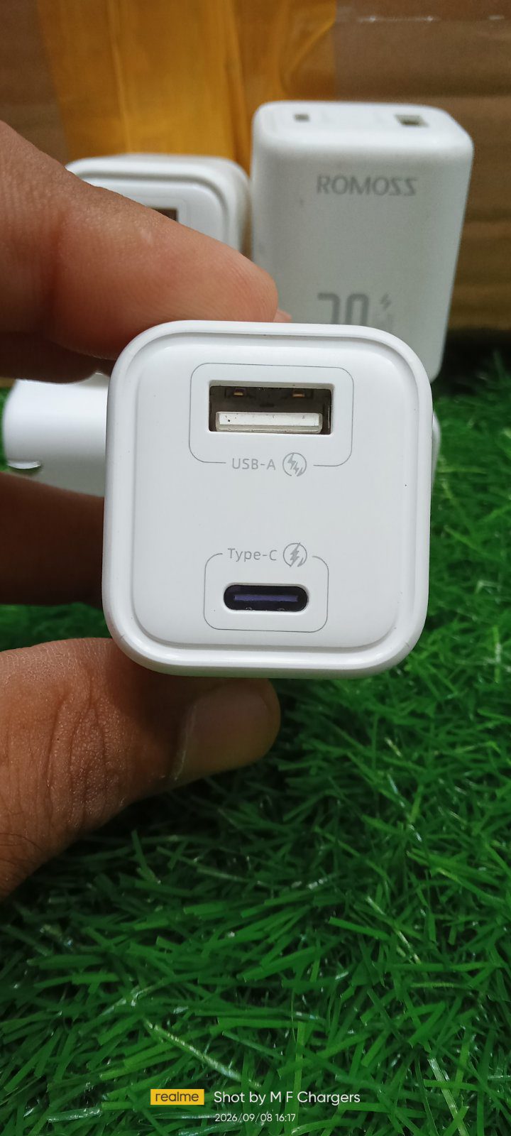 Romoss 30W GaN fast charger dual ports Type-C and USB-A view M F Chargers