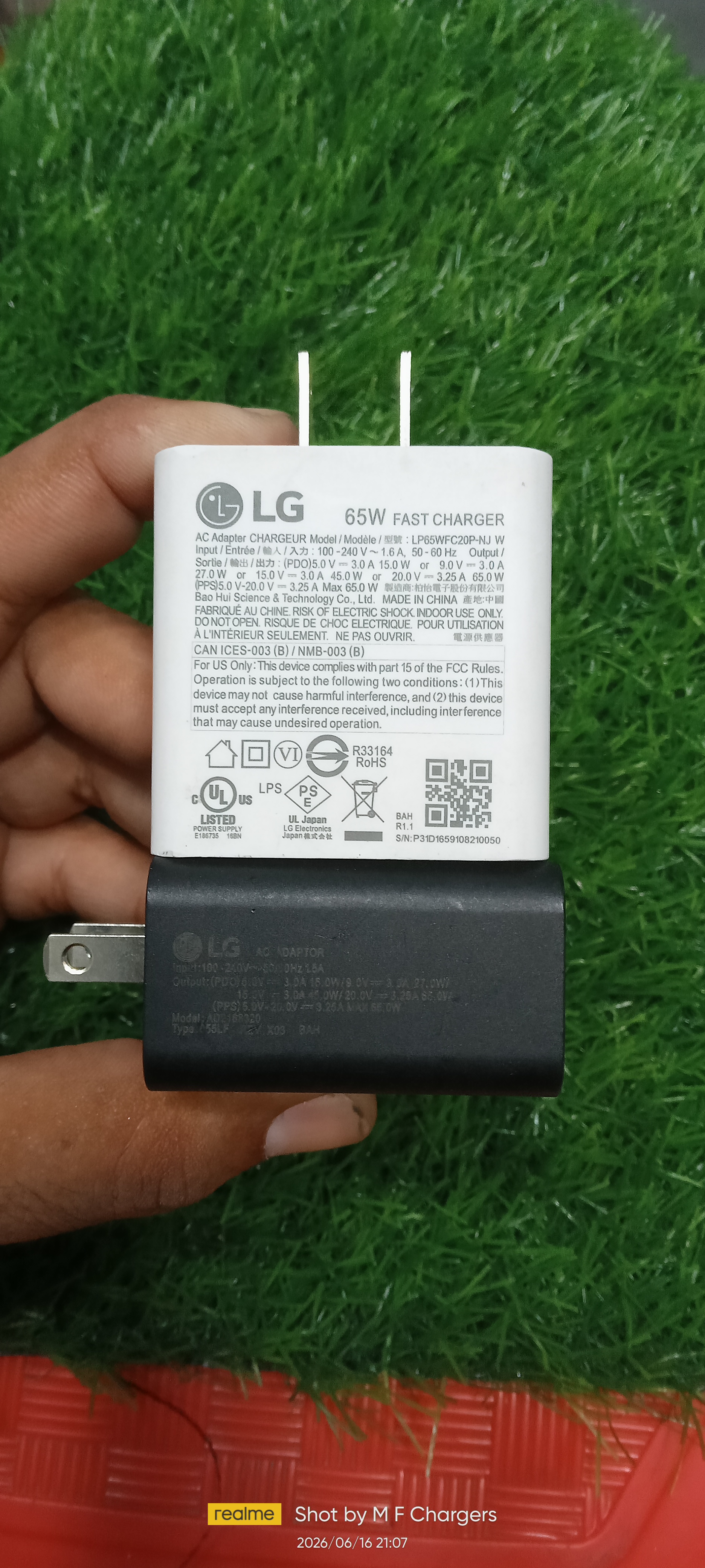 Genuine LG 65W PD PPS Fast Charger Factory Development Samples Black & White Units View