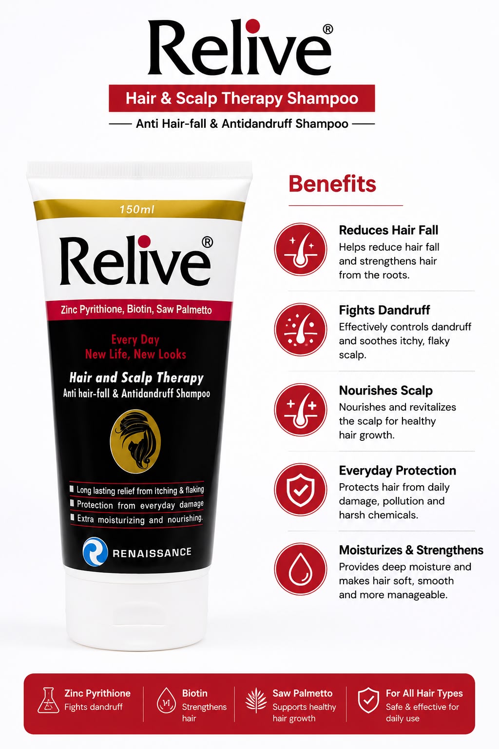 Relive Hair & Scalp Therapy Shampoo 150ml | Anti Hair Fall & Anti Dandruff Shampoo