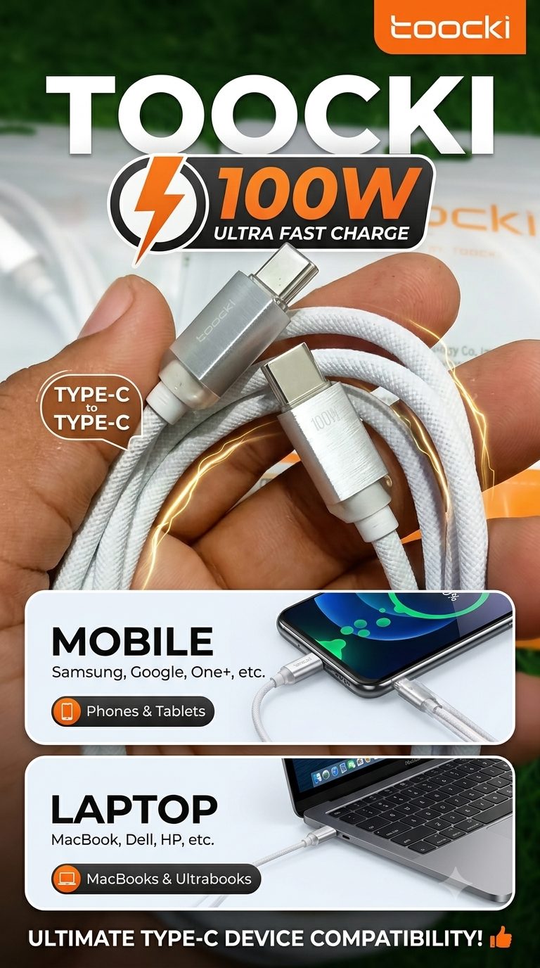 Toocki 100W C to C Fast Charging Cable Mobile Thumbnail | M F Chargers