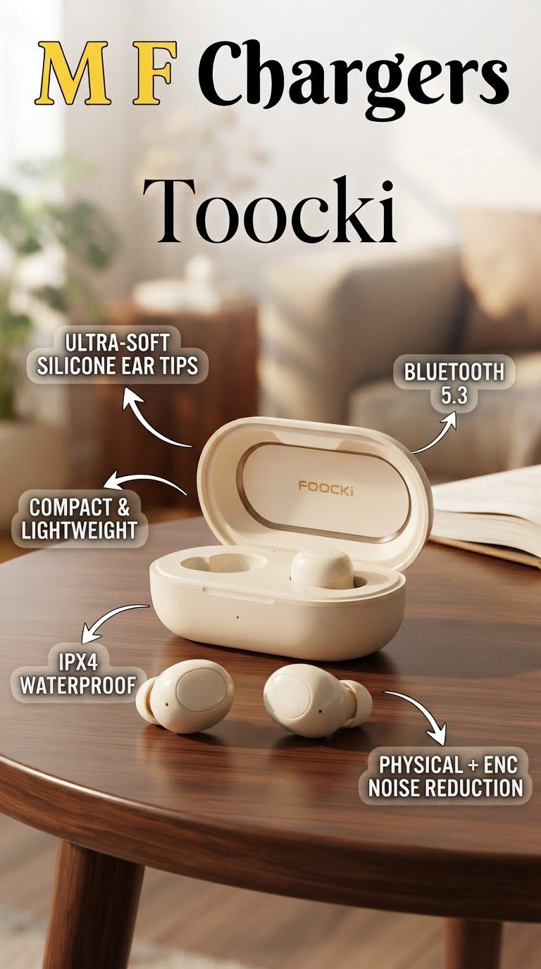 Toocki TWS Sleep Earphones specification callout banner M F Chargers