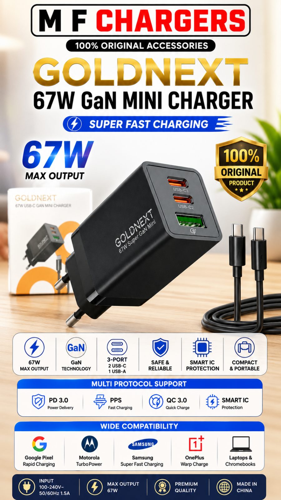 GOLDNEXT 67W GaN Charger Price in Pakistan | M F Chargers