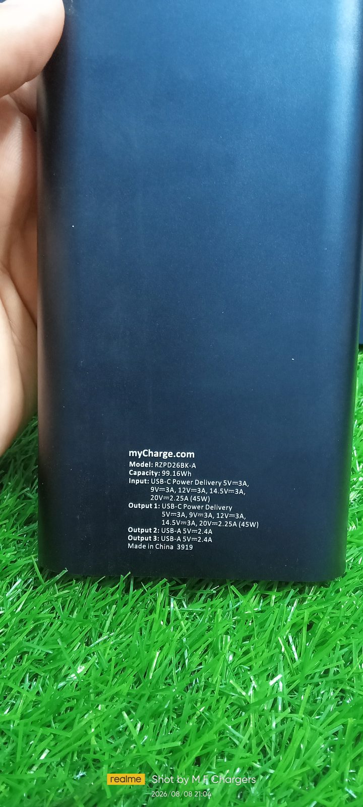 MyCharge 45W PD Power Bank Specifications Back - M F Chargers