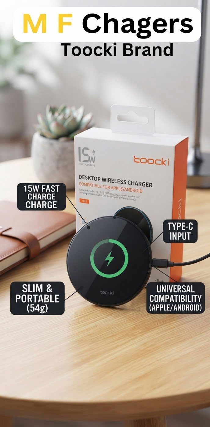 Toocki 15W Desktop Wireless Charger Fast Charging Stand for Apple & Android