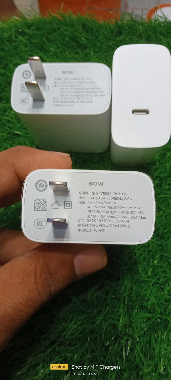 Original Vivo iQOO 80W Power Adapter Model V8060L0A1-CN Specifications Print M F Chargers